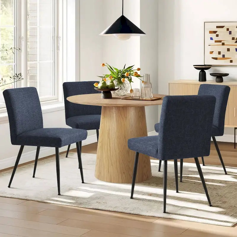 Sedia da pranzo con schienale rettangolare verde / beige / blu scuro e sedile imbottito, set da 4