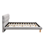 Letto a piattaforma imbottito in ciniglia grigia con testiera a biscotto, Full/Queen/King