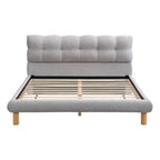 Letto a piattaforma imbottito in ciniglia grigia con testiera a biscotto, Full/Queen/King