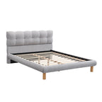 Letto a piattaforma imbottito in ciniglia grigia con testiera a biscotto, Full/Queen/King