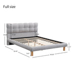 Letto a piattaforma imbottito in ciniglia grigia con testiera a biscotto, Full/Queen/King
