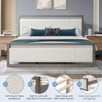 Letto king-size con testiera in bouclé color avorio, grigio chiaro, 1 posto letto