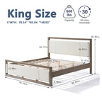 Letto king-size con testiera in bouclé color avorio, grigio chiaro, 1 posto letto