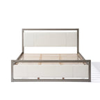 Letto king-size con testiera in bouclé color avorio, grigio chiaro, 1 posto letto