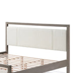 Letto king-size con testiera in bouclé color avorio, grigio chiaro, 1 posto letto