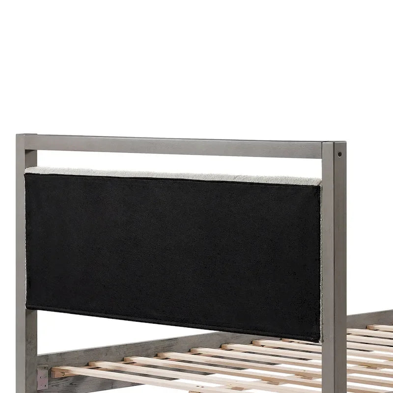 Letto king-size con testiera in bouclé color avorio, grigio chiaro, 1 posto letto