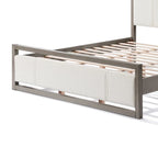 Letto king-size con testiera in bouclé color avorio, grigio chiaro, 1 posto letto