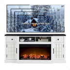 Mobile TV rustico con caminetto elettrico, 70", Adatto per TV fino a 80", Nero / Marrone rustico / Bianco