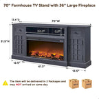 Mobile TV rustico con caminetto elettrico, 70", Adatto per TV fino a 80", Nero / Marrone rustico / Bianco