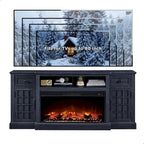 Mobile TV rustico con caminetto elettrico, 70", Adatto per TV fino a 80", Nero / Marrone rustico / Bianco