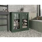 Mobile da bagno in legno massello da 32" — Ante in vetro trasparente, 2 cassetti e ripiani regolabili, colori multipli