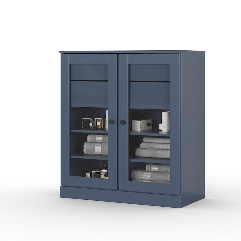 Mobile da bagno in legno massello da 32" — Ante in vetro trasparente, 2 cassetti e ripiani regolabili, colori multipli