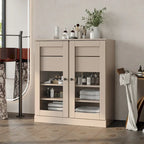 Mobile da bagno in legno massello da 32" — Ante in vetro trasparente, 2 cassetti e ripiani regolabili, colori multipli