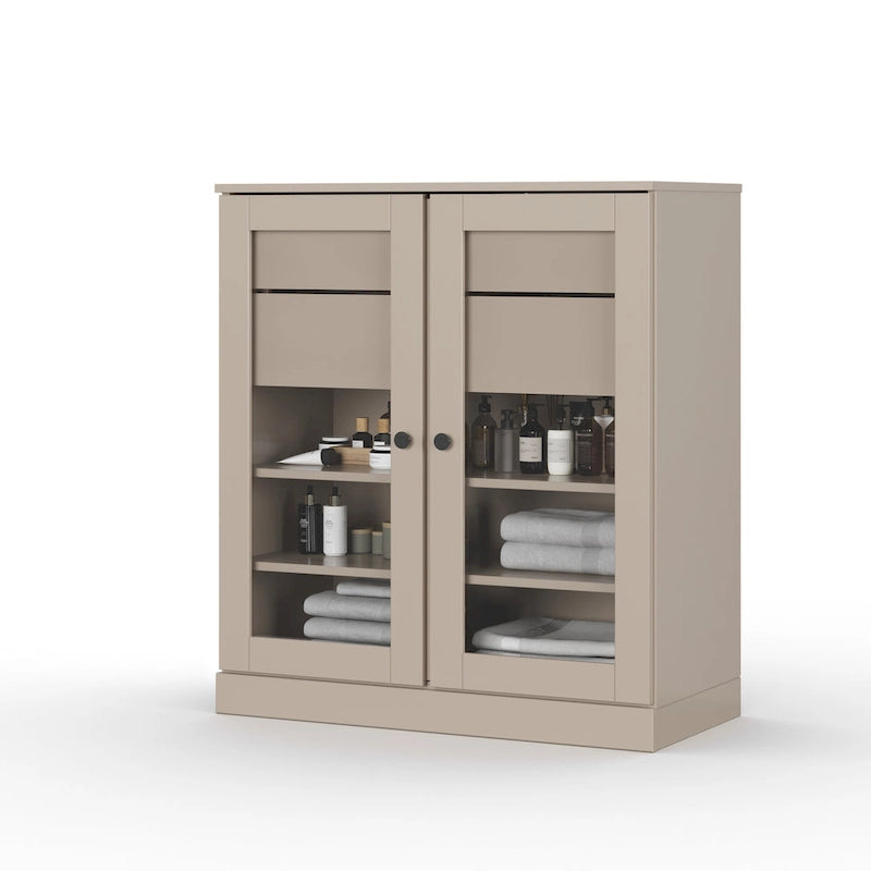 Mobile da bagno in legno massello da 32" — Ante in vetro trasparente, 2 cassetti e ripiani regolabili, colori multipli
