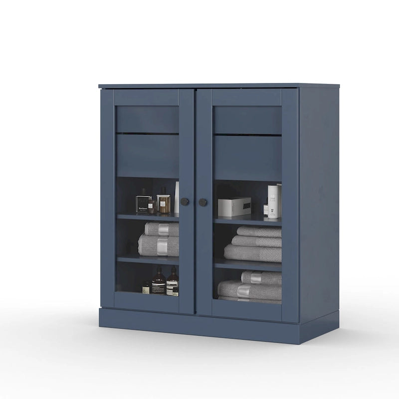 Mobile da bagno in legno massello da 32" — Ante in vetro trasparente, 2 cassetti e ripiani regolabili, colori multipli