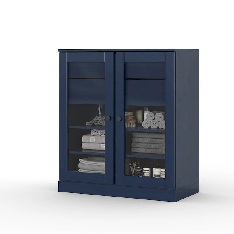 Mobile da bagno in legno massello da 32" — Ante in vetro trasparente, 2 cassetti e ripiani regolabili, colori multipli