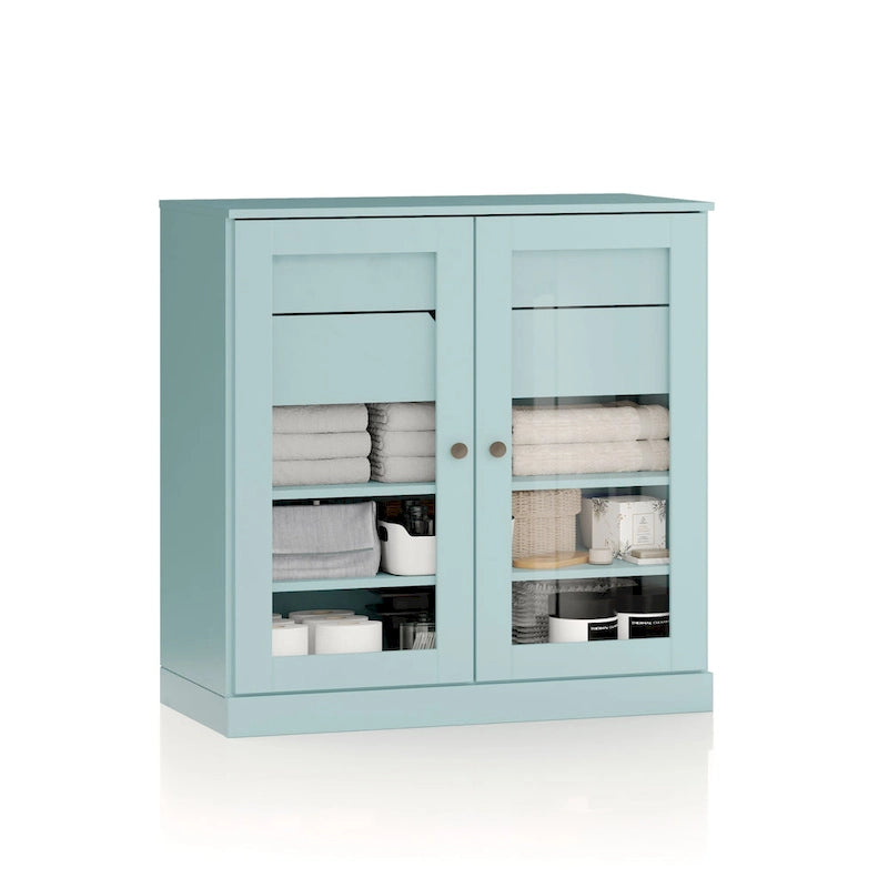Mobile da bagno in legno massello da 32" — Ante in vetro trasparente, 2 cassetti e ripiani regolabili, colori multipli