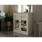 Mobile da bagno in legno massello da 32" — Ante in vetro trasparente, 2 cassetti e ripiani regolabili, colori multipli
