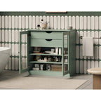 Mobile da bagno in legno massello da 32" — Ante in vetro trasparente, 2 cassetti e ripiani regolabili, colori multipli