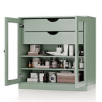 Mobile da bagno in legno massello da 32" — Ante in vetro trasparente, 2 cassetti e ripiani regolabili, colori multipli
