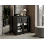 Mobile da bagno in legno massello da 32" — Ante in vetro trasparente, 2 cassetti e ripiani regolabili, colori multipli
