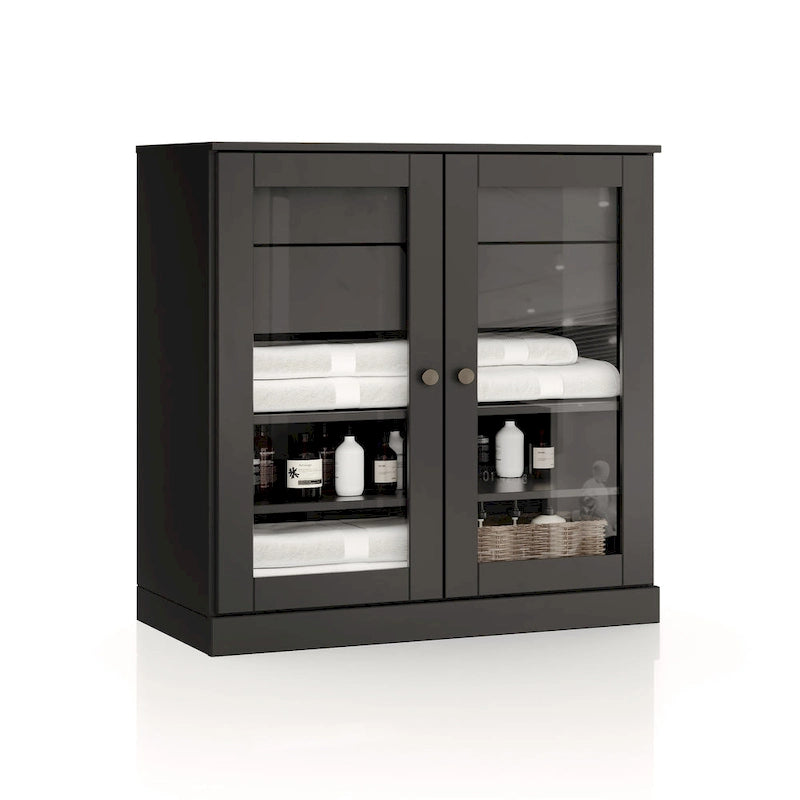 Mobile da bagno in legno massello da 32" — Ante in vetro trasparente, 2 cassetti e ripiani regolabili, colori multipli
