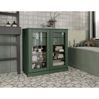 Mobile da bagno in legno massello da 32" — Ante in vetro trasparente, 2 cassetti e ripiani regolabili, colori multipli