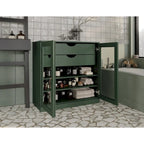 Mobile da bagno in legno massello da 32" — Ante in vetro trasparente, 2 cassetti e ripiani regolabili, colori multipli
