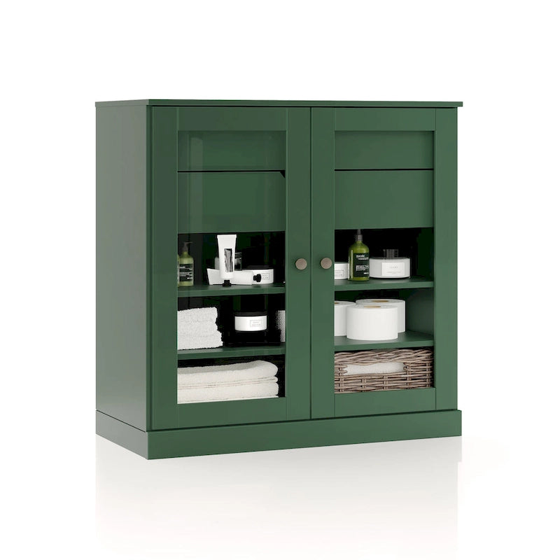 Mobile da bagno in legno massello da 32" — Ante in vetro trasparente, 2 cassetti e ripiani regolabili, colori multipli