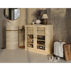 Mobile da bagno in legno massello da 32" — Ante in vetro trasparente, 2 cassetti e ripiani regolabili, colori multipli