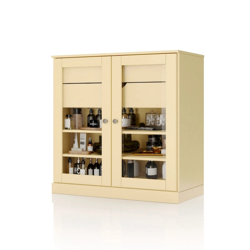 Mobile da bagno in legno massello da 32" — Ante in vetro trasparente, 2 cassetti e ripiani regolabili, colori multipli