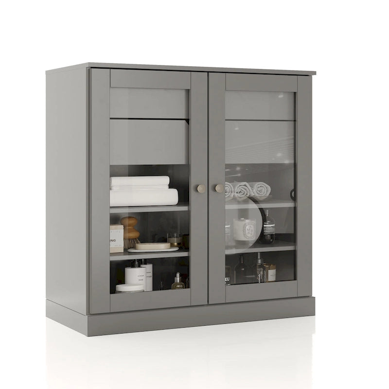 Mobile da bagno in legno massello da 32" — Ante in vetro trasparente, 2 cassetti e ripiani regolabili, colori multipli