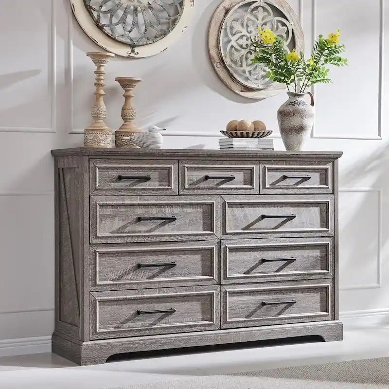 Cassettiera rustica a 9 cassetti blu / grigia / marrone / bianco sporco / nera