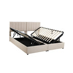 Letto imbottito beige/grigio con contenitore idraulico – Piazza singola/Matrimoniale, 2 persone