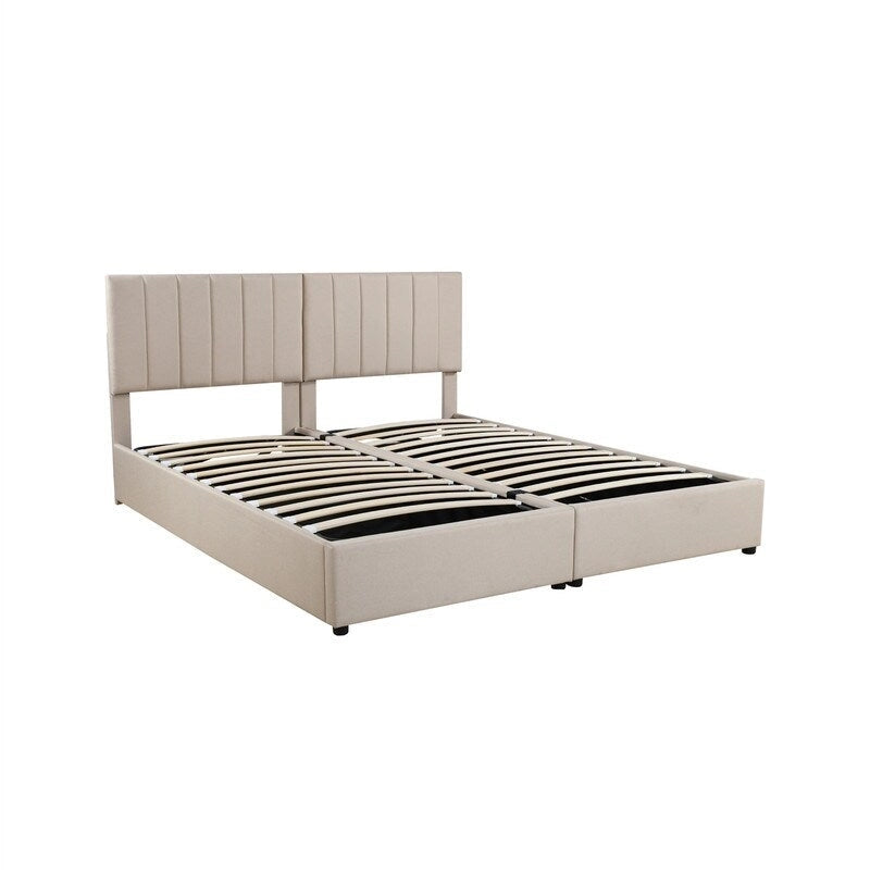 Letto imbottito beige/grigio con contenitore idraulico – Piazza singola/Matrimoniale, 2 persone