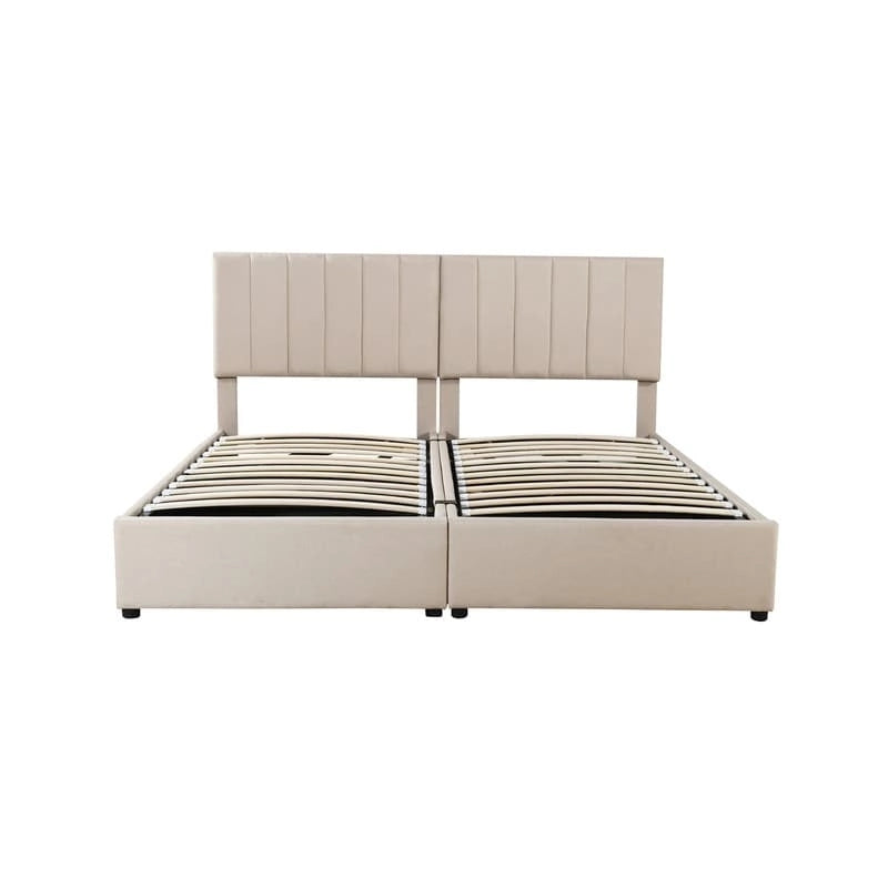 Letto imbottito beige/grigio con contenitore idraulico – Piazza singola/Matrimoniale, 2 persone
