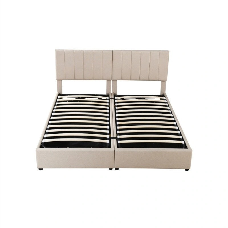 Letto imbottito beige/grigio con contenitore idraulico – Piazza singola/Matrimoniale, 2 persone