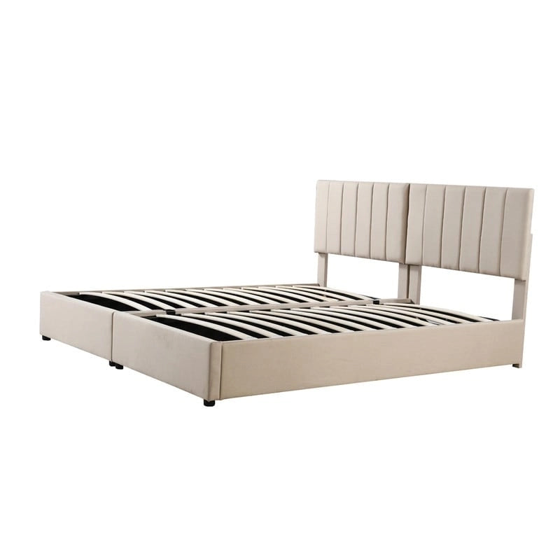 Letto imbottito beige/grigio con contenitore idraulico – Piazza singola/Matrimoniale, 2 persone