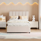 Letto imbottito beige/grigio con contenitore idraulico – Piazza singola/Matrimoniale, 2 persone