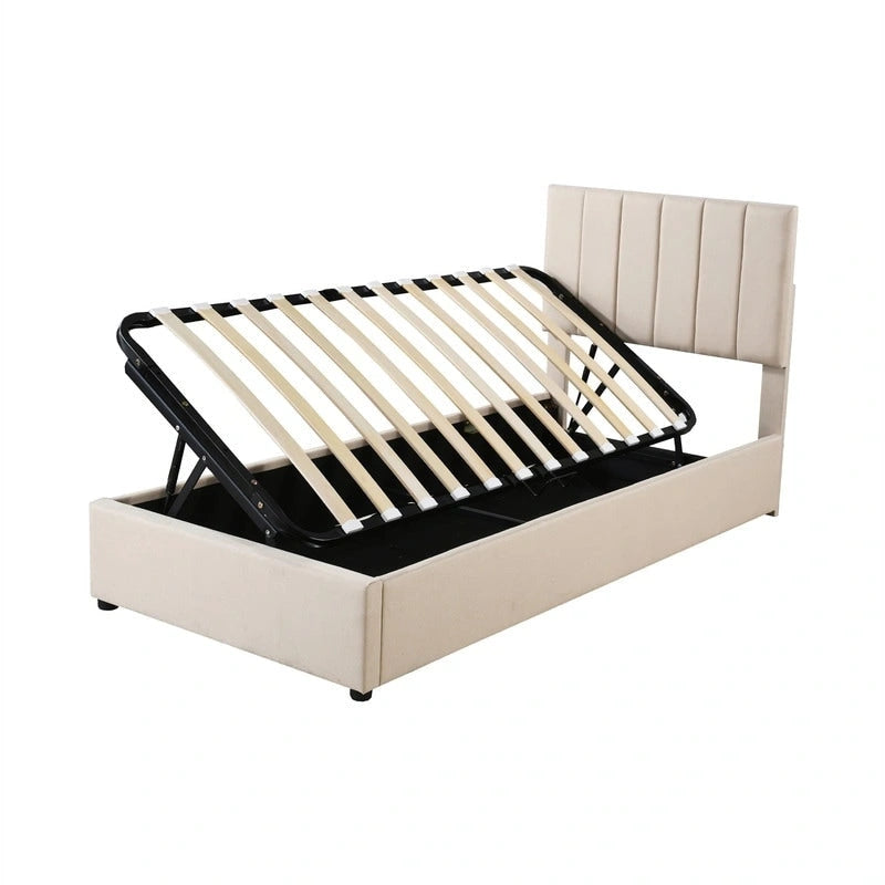 Letto imbottito beige/grigio con contenitore idraulico – Piazza singola/Matrimoniale, 2 persone