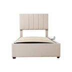Letto imbottito beige/grigio con contenitore idraulico – Piazza singola/Matrimoniale, 2 persone