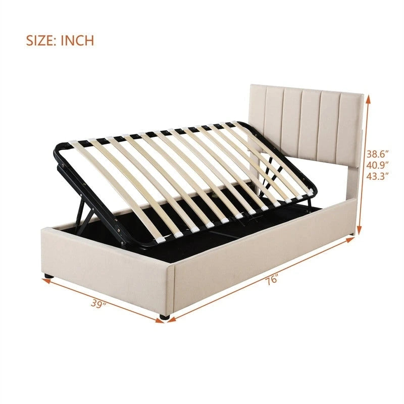 Letto imbottito beige/grigio con contenitore idraulico – Piazza singola/Matrimoniale, 2 persone