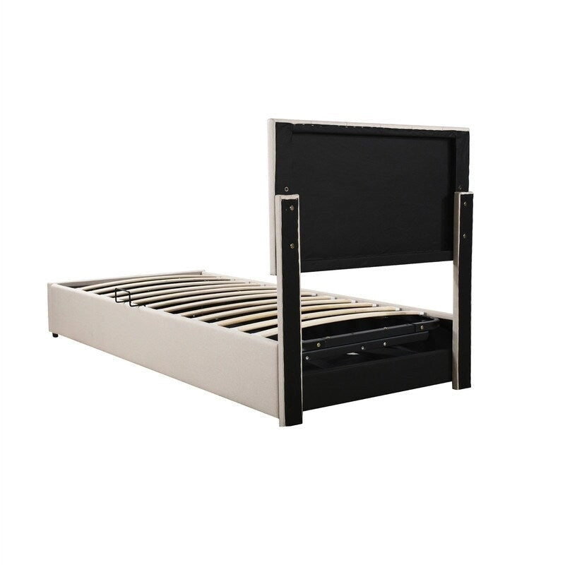 Letto imbottito beige/grigio con contenitore idraulico – Piazza singola/Matrimoniale, 2 persone