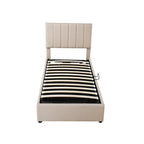 Letto imbottito beige/grigio con contenitore idraulico – Piazza singola/Matrimoniale, 2 persone