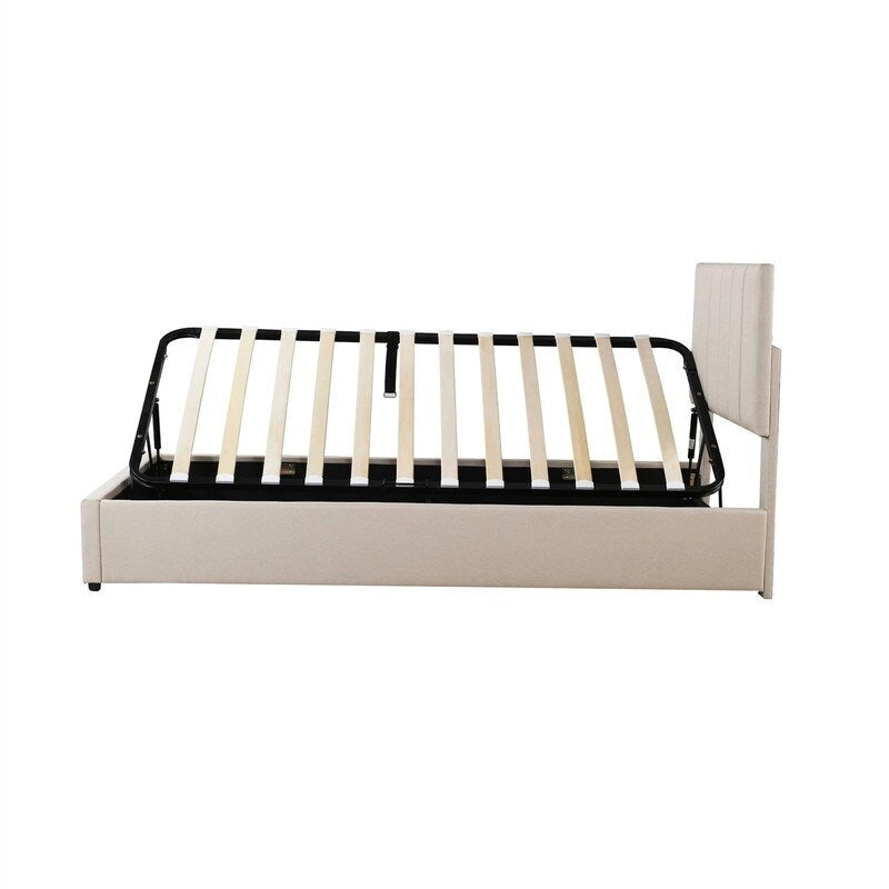 Letto imbottito beige/grigio con contenitore idraulico – Piazza singola/Matrimoniale, 2 persone