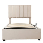 Letto imbottito beige/grigio con contenitore idraulico – Piazza singola/Matrimoniale, 2 persone