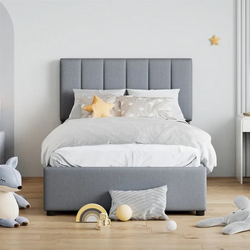 Letto imbottito beige/grigio con contenitore idraulico – Piazza singola/Matrimoniale, 2 persone