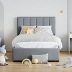 Letto imbottito beige/grigio con contenitore idraulico – Piazza singola/Matrimoniale, 2 persone
