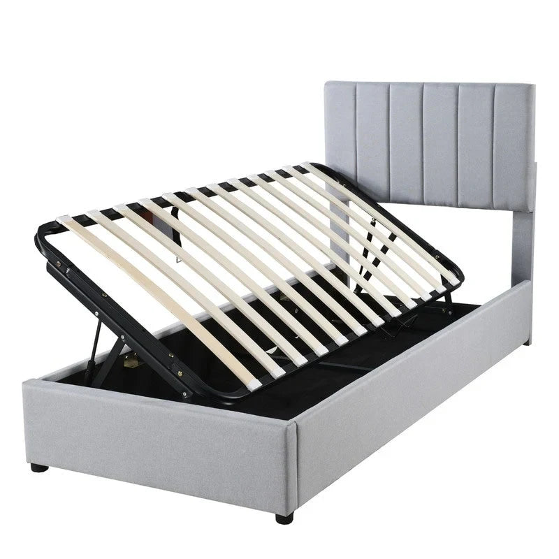 Letto imbottito beige/grigio con contenitore idraulico – Piazza singola/Matrimoniale, 2 persone