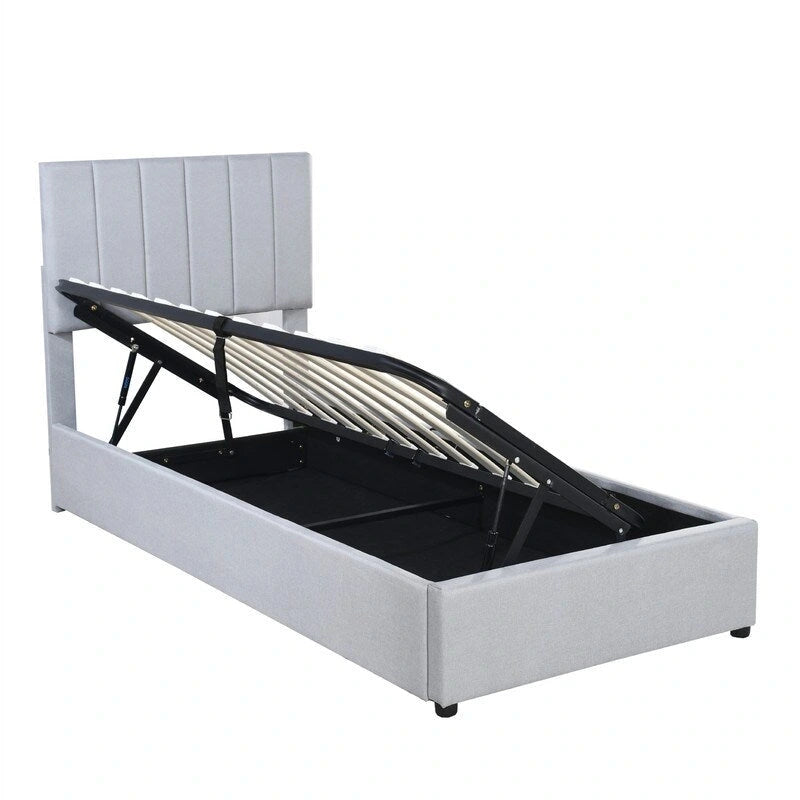 Letto imbottito beige/grigio con contenitore idraulico – Piazza singola/Matrimoniale, 2 persone